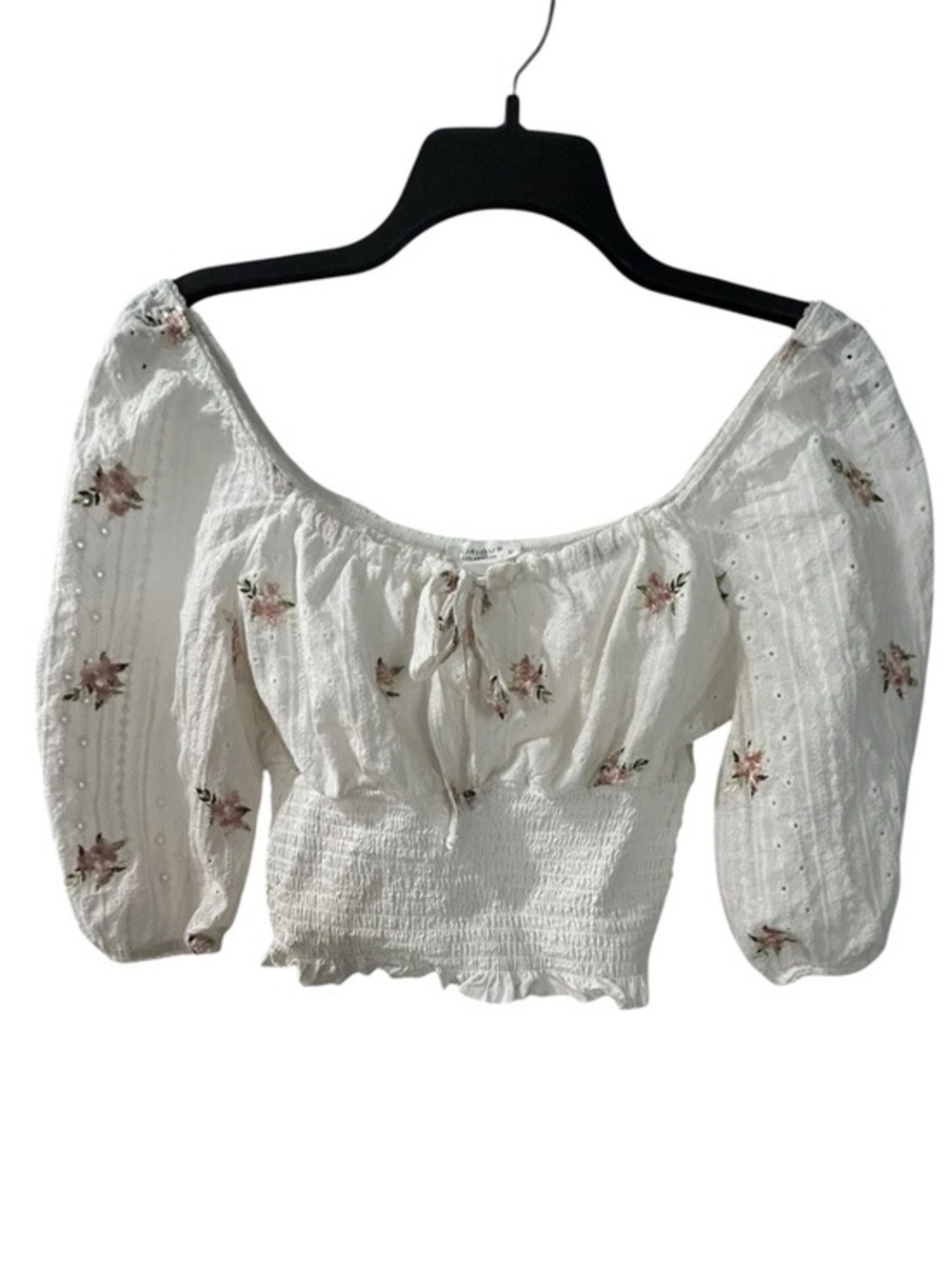 White Floral Lightweight Cottage-core  Smocked Crop Top